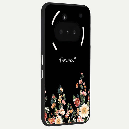  Floral Design Personalized Custom Name phone case For Nothing Phone 3A showing premium glass back cover with detailed artwork