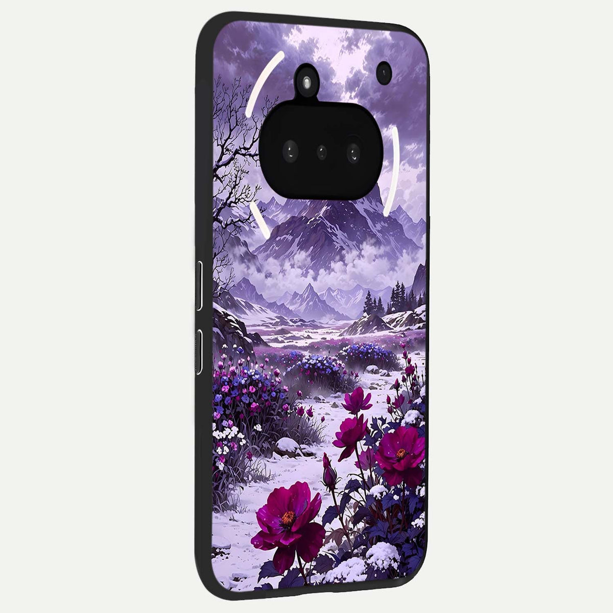  Flower Mountain View phone case For Nothing Phone 3A showing premium glass back cover with detailed artwork