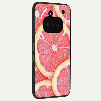  Glitter Grapefruit phone case For Nothing Phone 3A showing premium glass back cover with detailed artwork