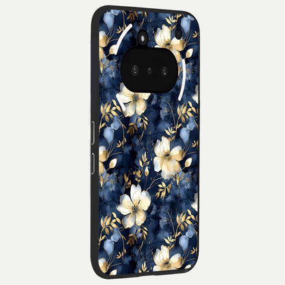 Golden Midnight Bloom phone case For Nothing Phone 3A showing premium glass back cover with detailed artwork