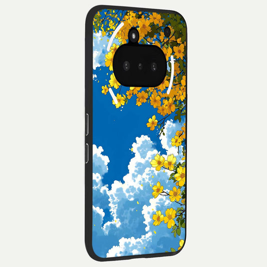  Golden Petal Sky phone case For Nothing Phone 3A showing premium glass back cover with detailed artwork