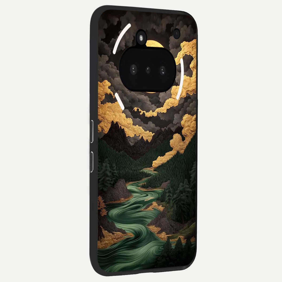  Golden River Moon phone case For Nothing Phone 3A showing premium glass back cover with detailed artwork