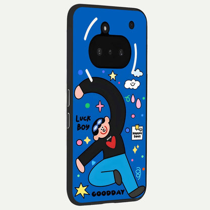  Happy Luck Vibe phone case For Nothing Phone 3A showing premium glass back cover with detailed artwork