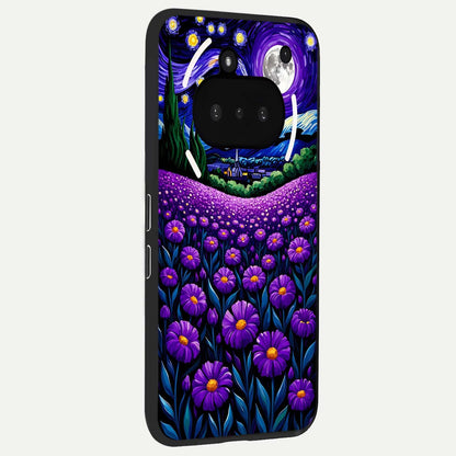  Lavender Moon Field phone case For Nothing Phone 3A showing premium glass back cover with detailed artwork