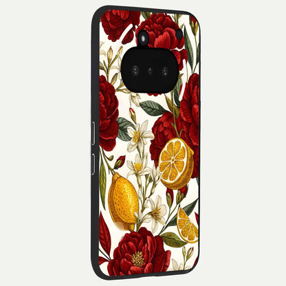  Lemon Rose Charm phone case For Nothing Phone 3A showing premium glass back cover with detailed artwork