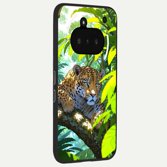  Leopard in Jungle phone case For Nothing Phone 3A showing premium glass back cover with detailed artwork