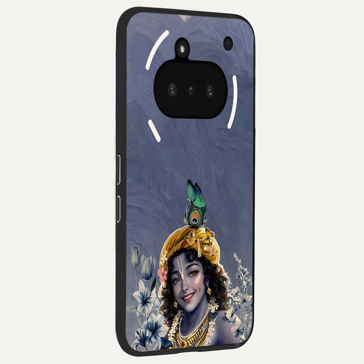  Lord Krishna phone case For Nothing Phone 3A showing premium glass back cover with detailed artwork