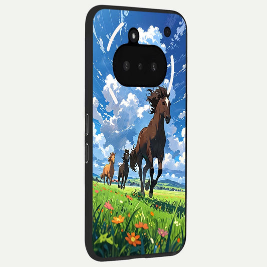  Majestic Horses Galloping phone case For Nothing Phone 3A showing premium glass back cover with detailed artwork
