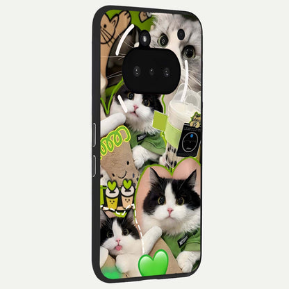  Matcha Cats Mood phone case For Nothing Phone 3A showing premium glass back cover with detailed artwork