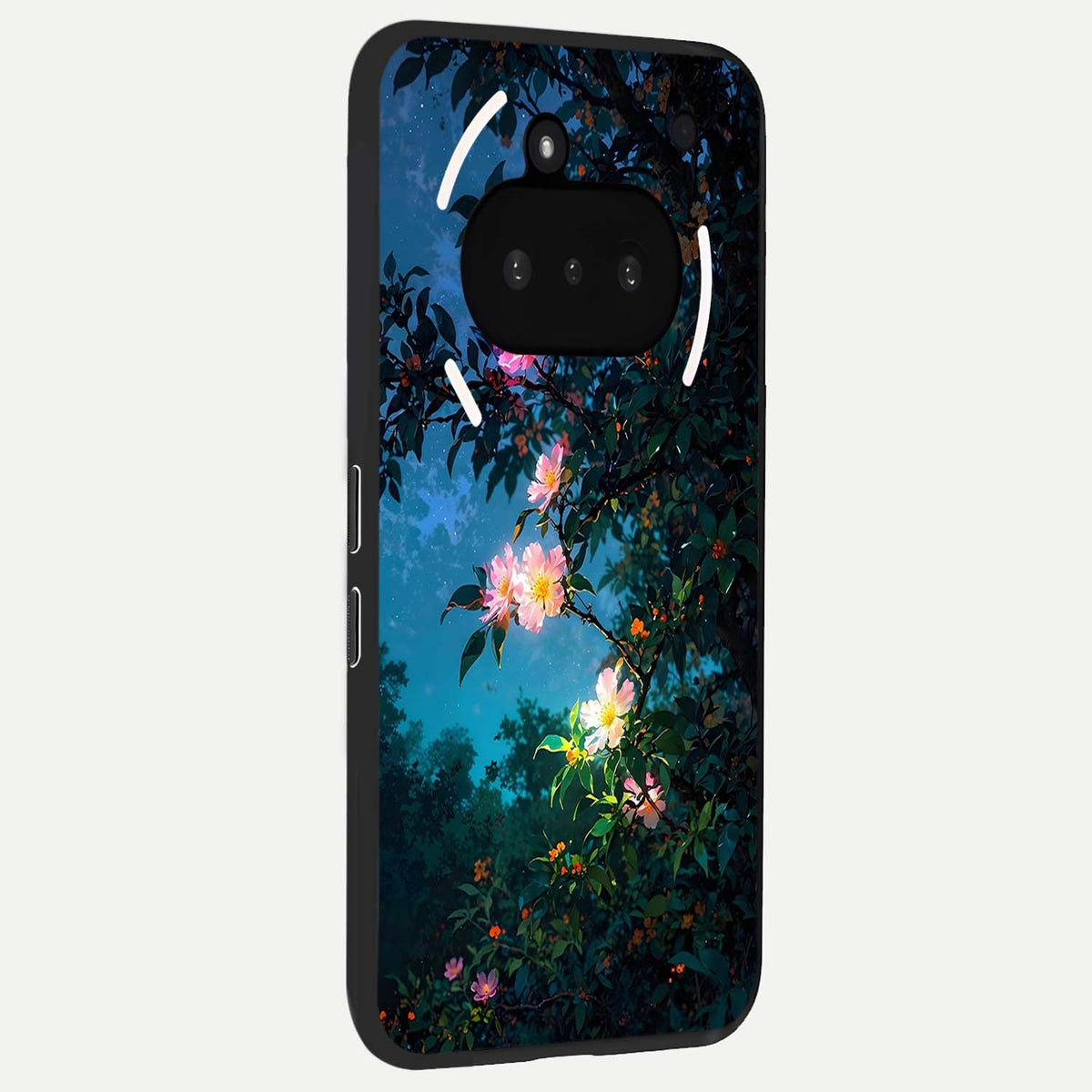  Midnight Bloom Glow phone case For Nothing Phone 3A showing premium glass back cover with detailed artwork