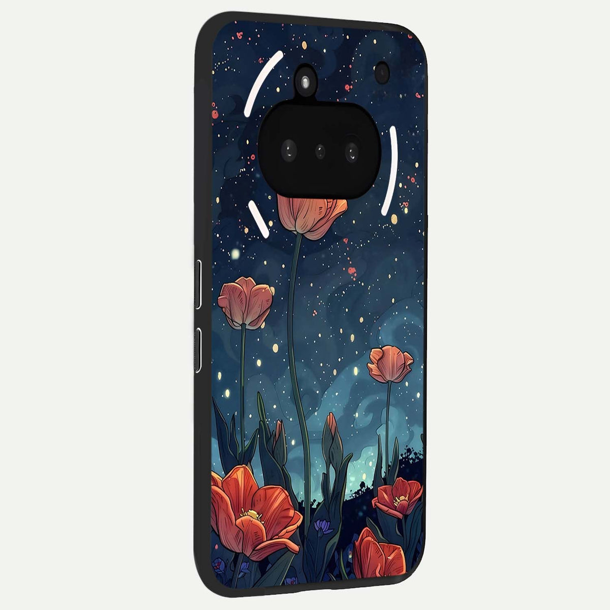 Midnight Tulip Glow phone case For Nothing Phone 3A showing premium glass back cover with detailed artwork