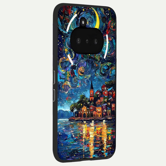  Moonlight Harbor Glow phone case For Nothing Phone 3A showing premium glass back cover with detailed artwork