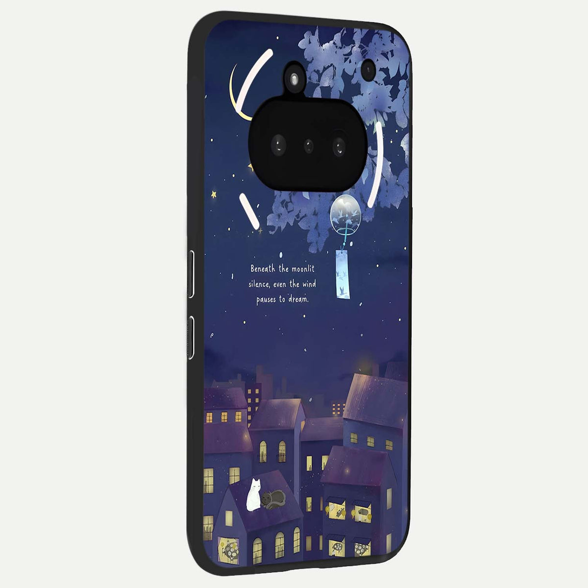  Moonlit Cat Silence phone case For Nothing Phone 3A showing premium glass back cover with detailed artwork