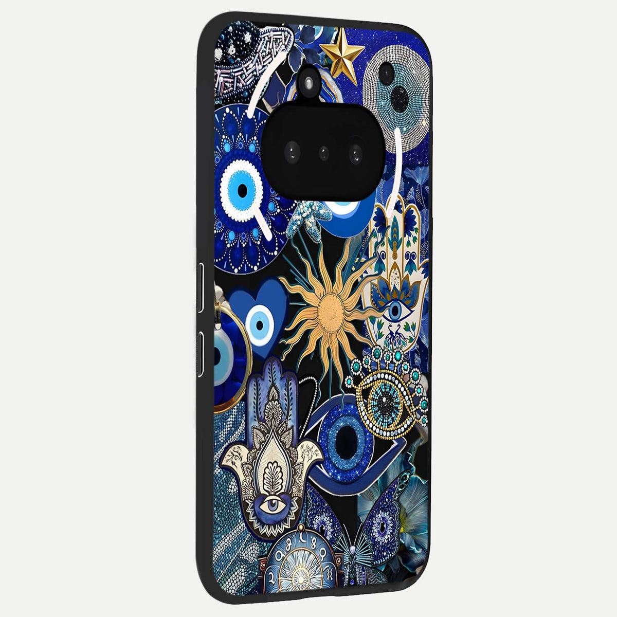  Mystic Blue Evil Eye phone case For Nothing Phone 3A showing premium glass back cover with detailed artwork