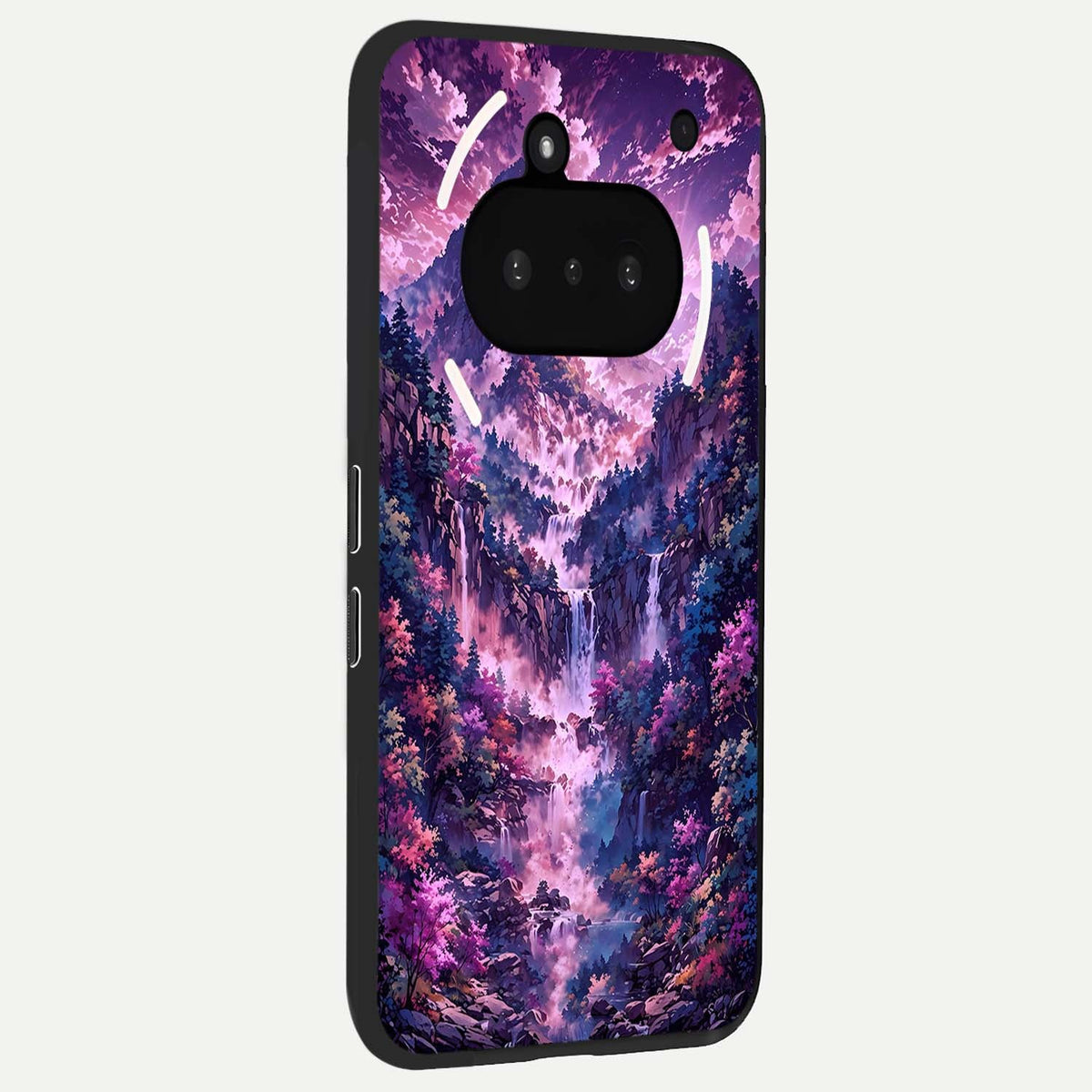  Mystic Cascade Peaks phone case For Nothing Phone 3A showing premium glass back cover with detailed artwork