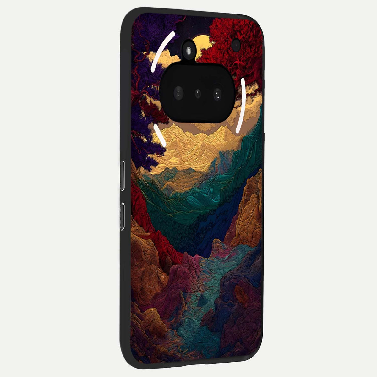  Mystic Valley Light phone case For Nothing Phone 3A showing premium glass back cover with detailed artwork
