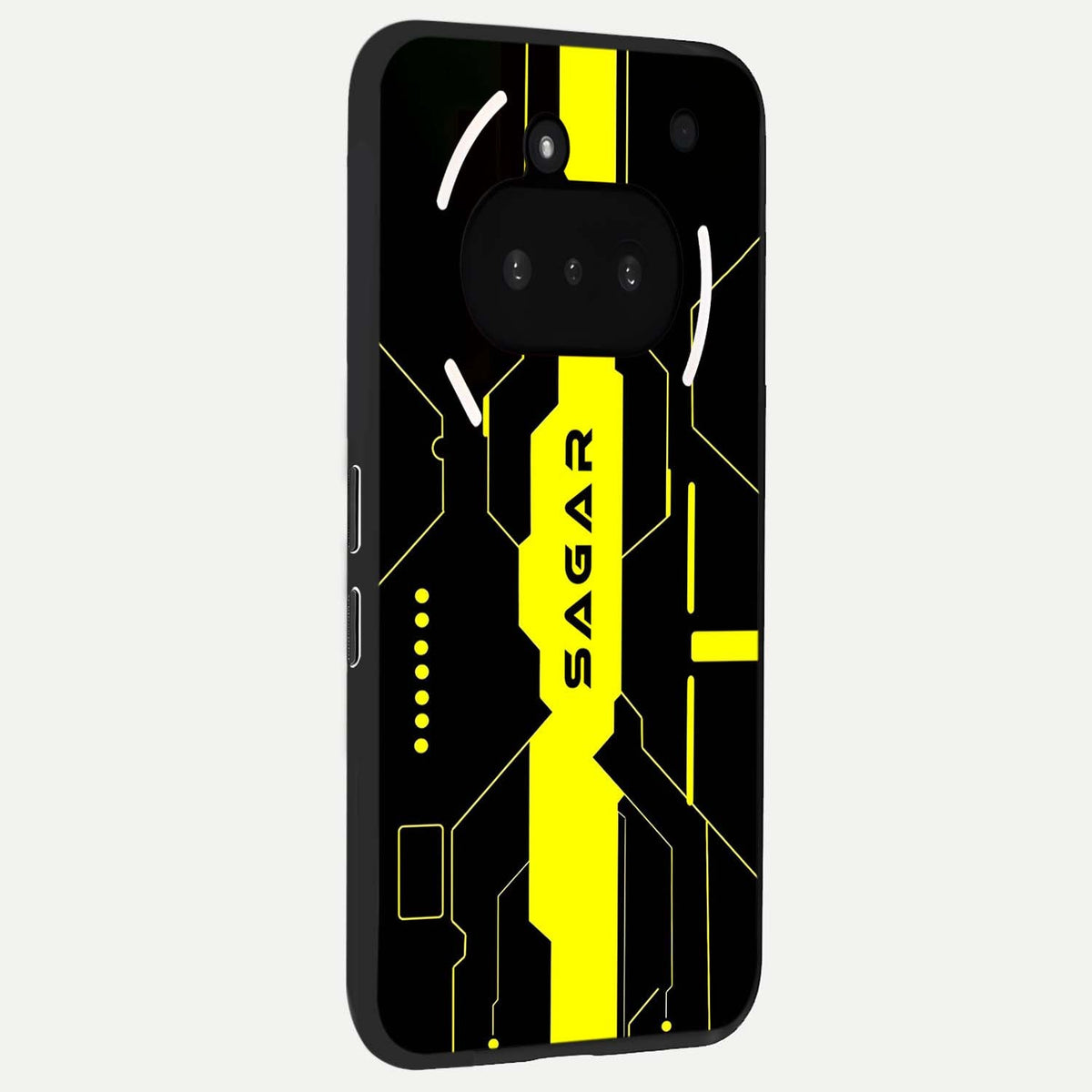  Neon CYBERPUNK Custom Name phone case For Nothing Phone 3A showing premium glass back cover with detailed artwork