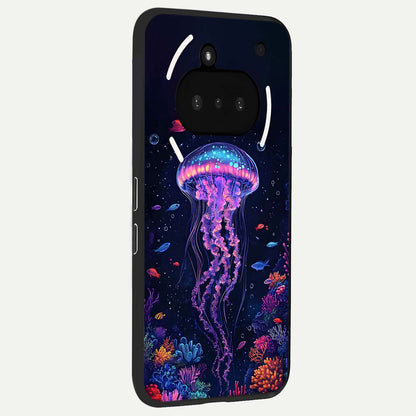  Neon Jellyfish phone case For Nothing Phone 3A showing premium glass back cover with detailed artwork
