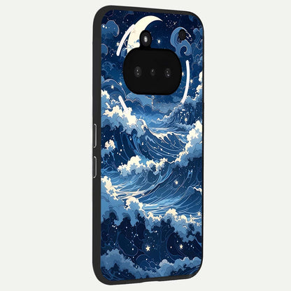  Ocean Moon Waves phone case For Nothing Phone 3A showing premium glass back cover with detailed artwork