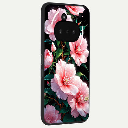  Peach Flower phone case For Nothing Phone 3A showing premium glass back cover with detailed artwork