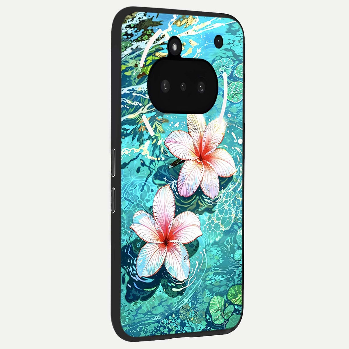  Pink Flowers in Water phone case For Nothing Phone 3A showing premium glass back cover with detailed artwork