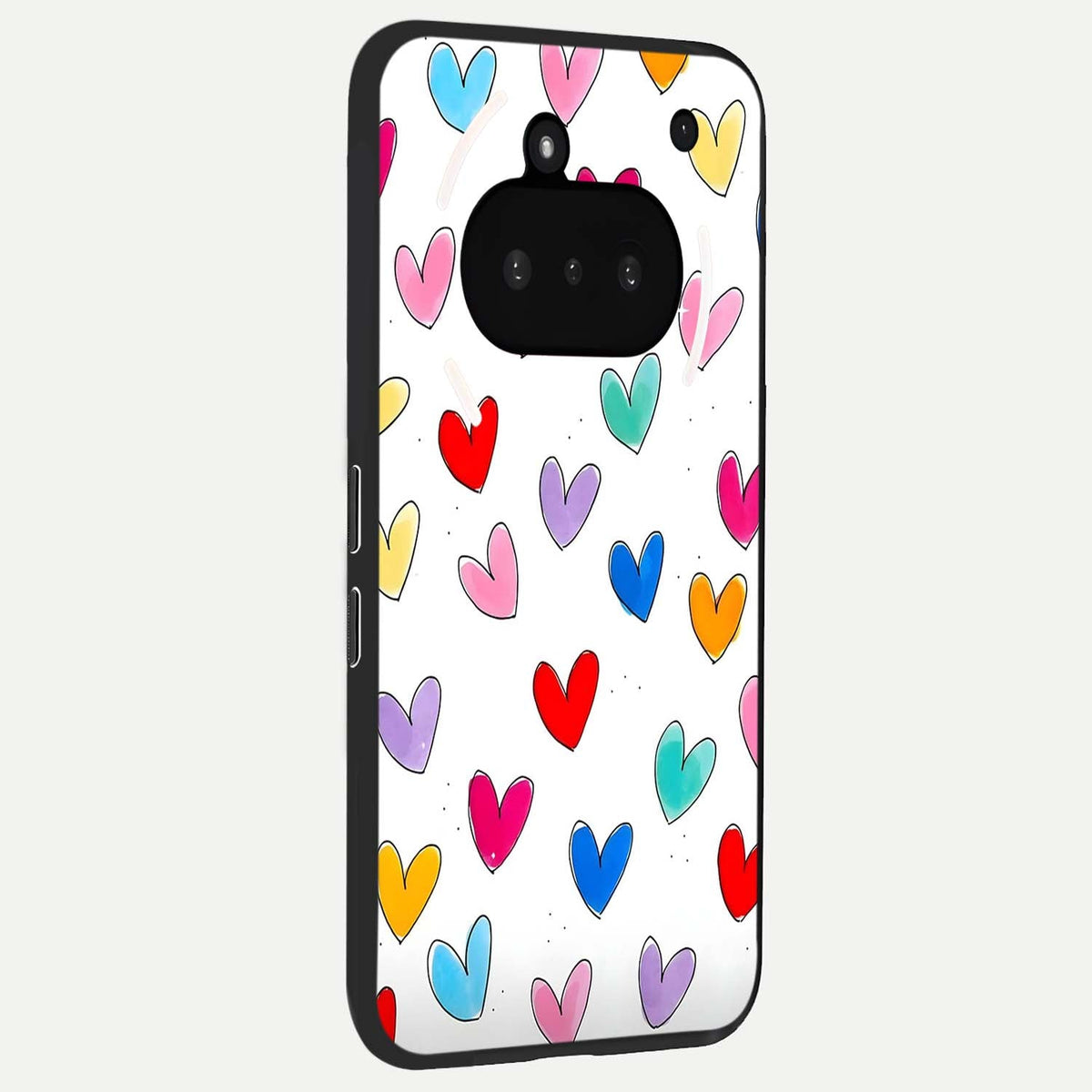  Playful Love Doodles phone case For Nothing Phone 3A showing premium glass back cover with detailed artwork