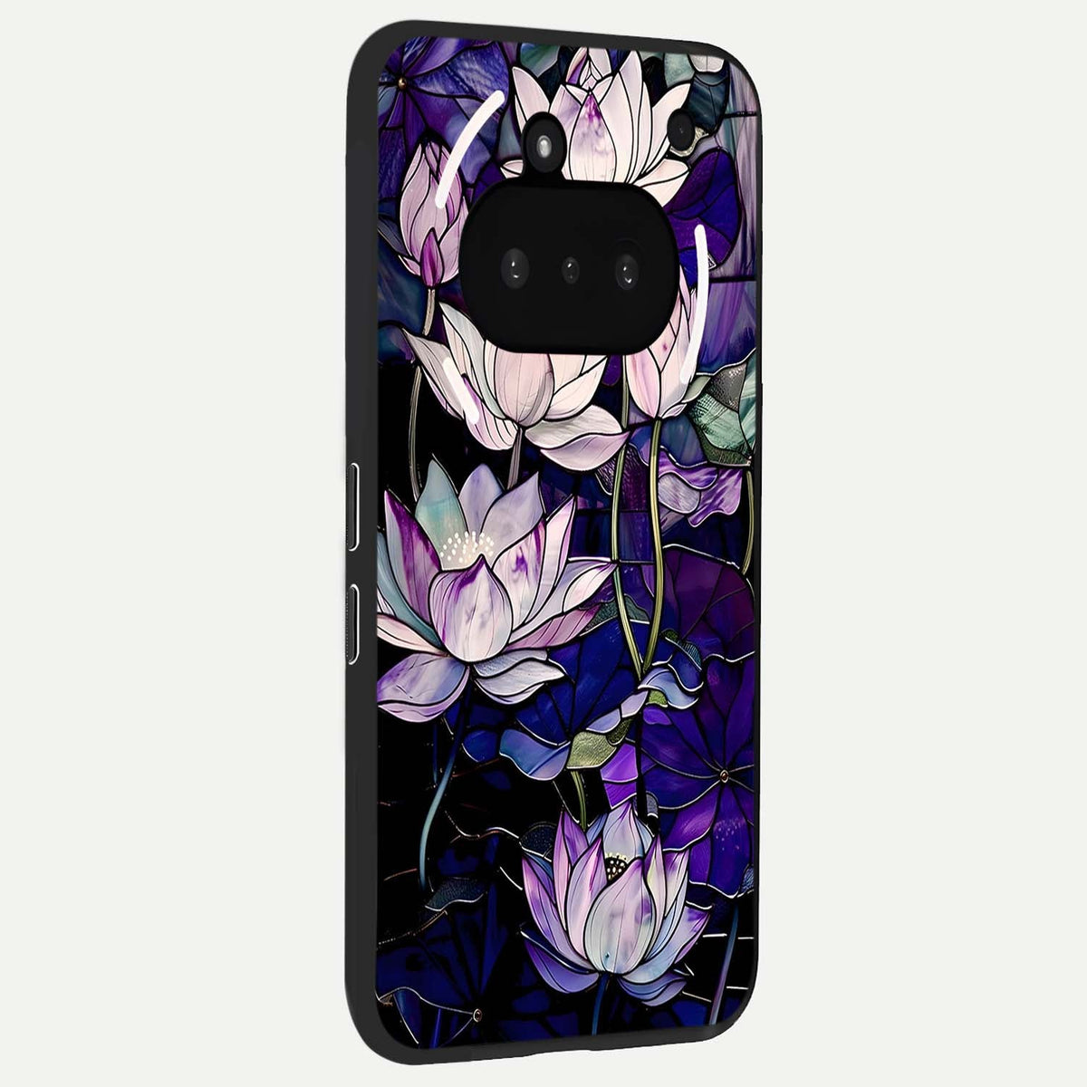  Purple Lotus Pattern phone case For Nothing Phone 3A showing premium glass back cover with detailed artwork