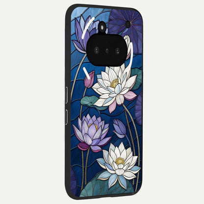  Purple Lotus Stained phone case For Nothing Phone 3A showing premium glass back cover with detailed artwork