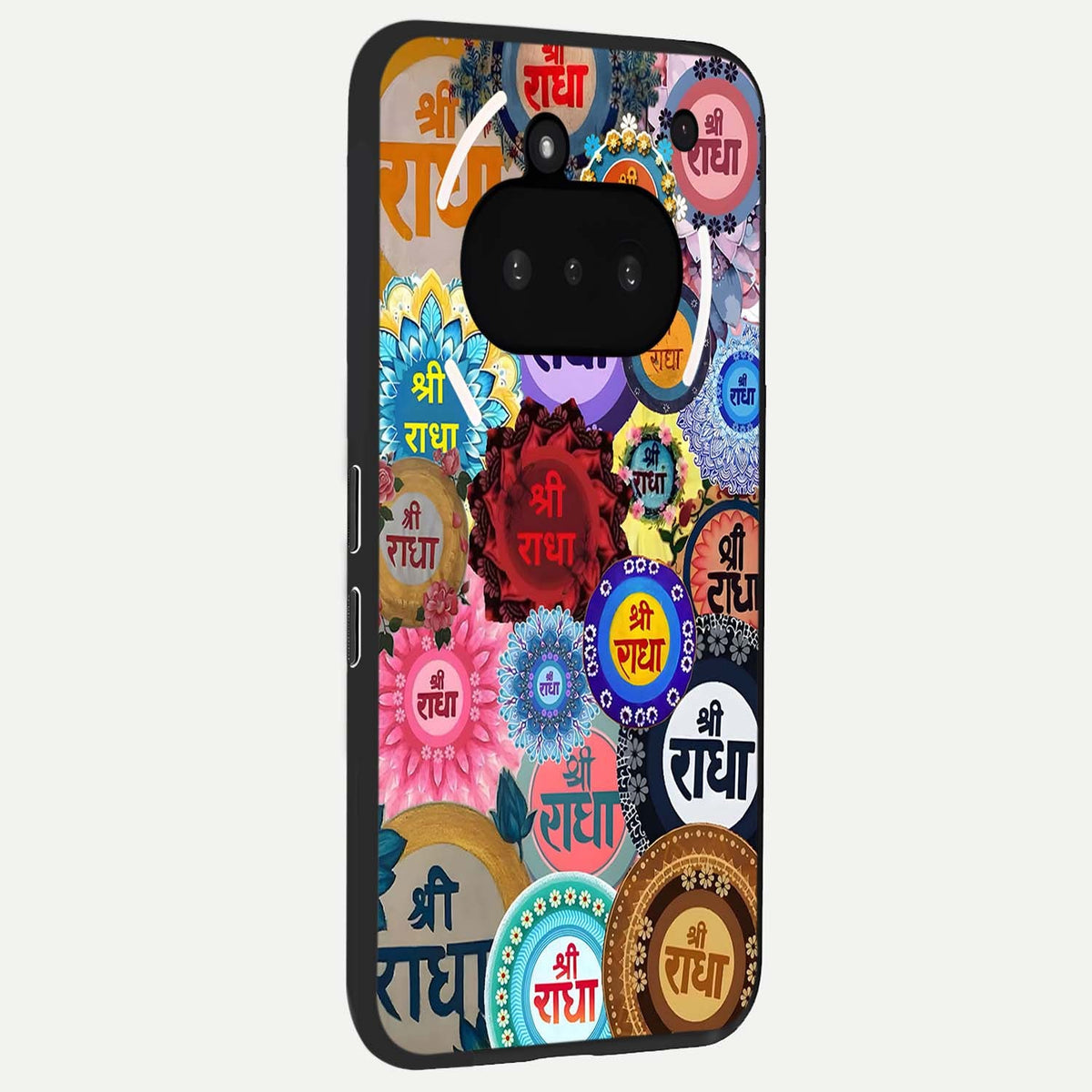  Radha Divine Bloom phone case For Nothing Phone 3A showing premium glass back cover with detailed artwork