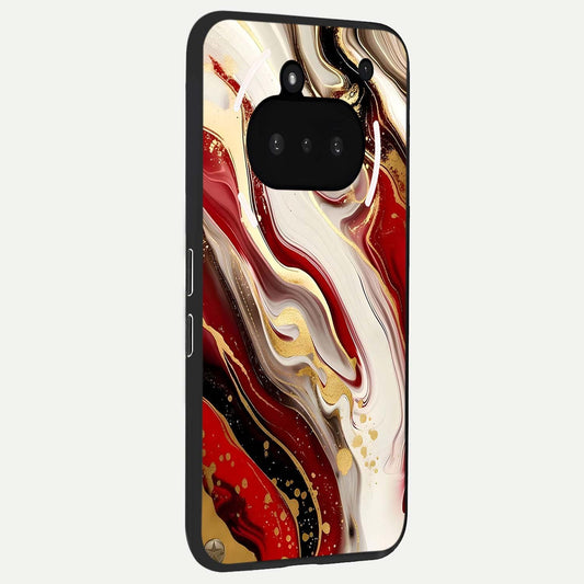  Red And White Marble phone case For Nothing Phone 3A showing premium glass back cover with detailed artwork