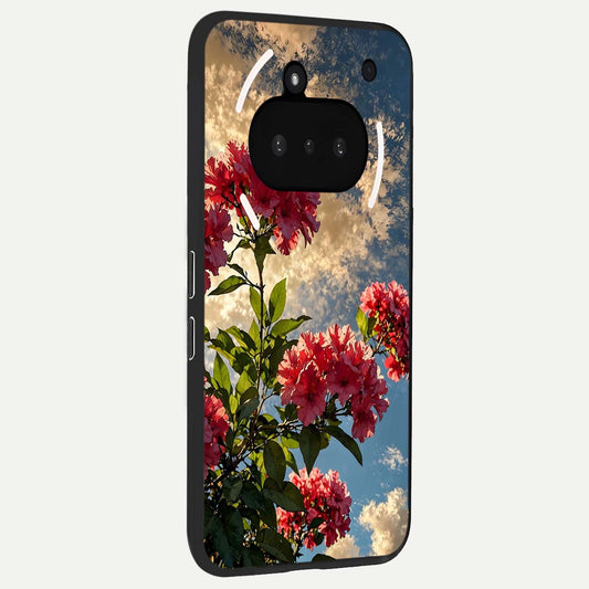  Red Bloom Skies phone case For Nothing Phone 3A showing premium glass back cover with detailed artwork