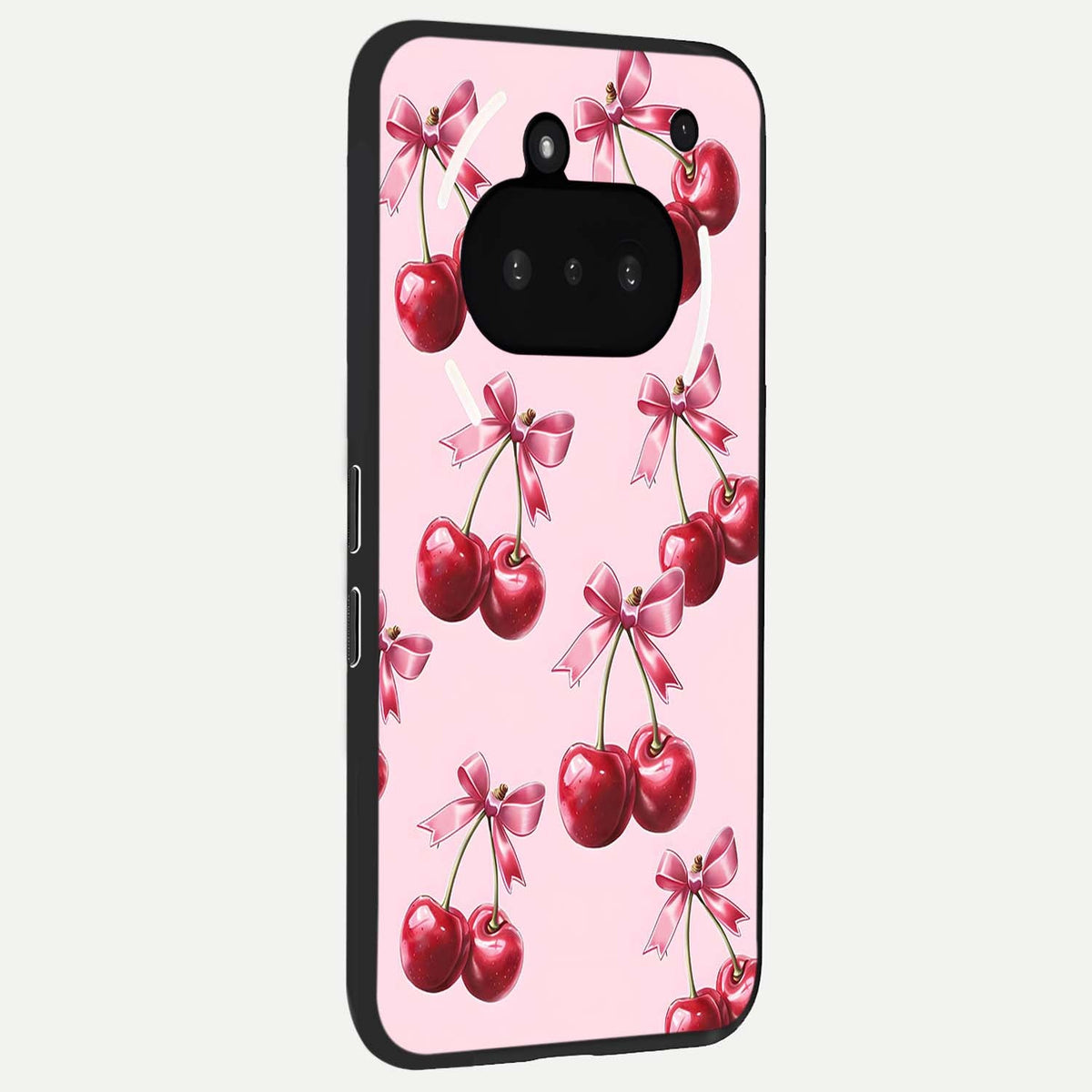  Red Cherries Pattern phone case For Nothing Phone 3A showing premium glass back cover with detailed artwork