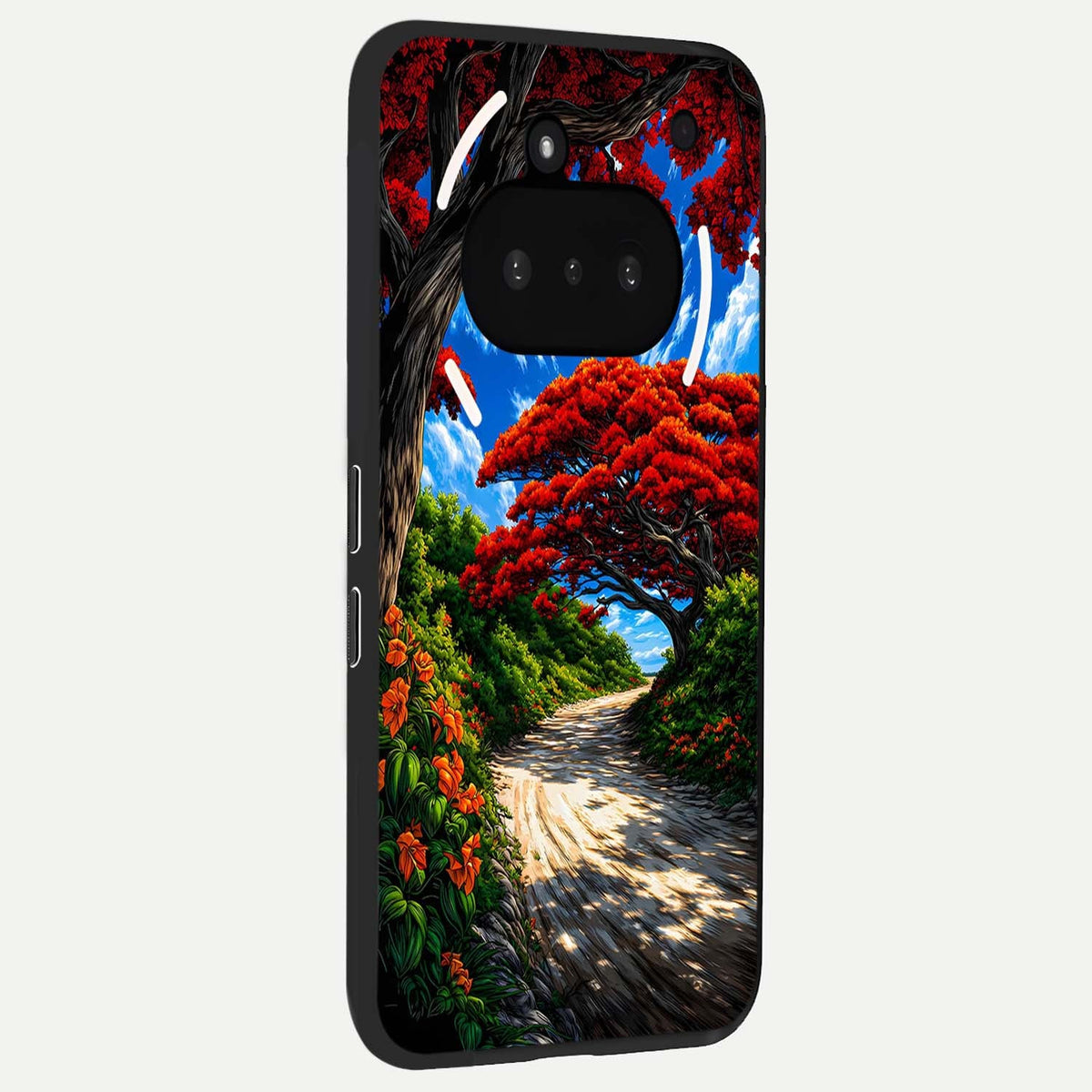  Red Trees Pathway phone case For Nothing Phone 3A showing premium glass back cover with detailed artwork