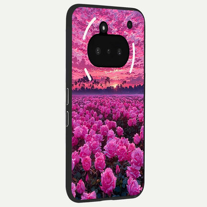  Rose Sunset Valley phone case For Nothing Phone 3A showing premium glass back cover with detailed artwork