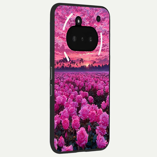  Rose Sunset Valley phone case For Nothing Phone 3A showing premium glass back cover with detailed artwork