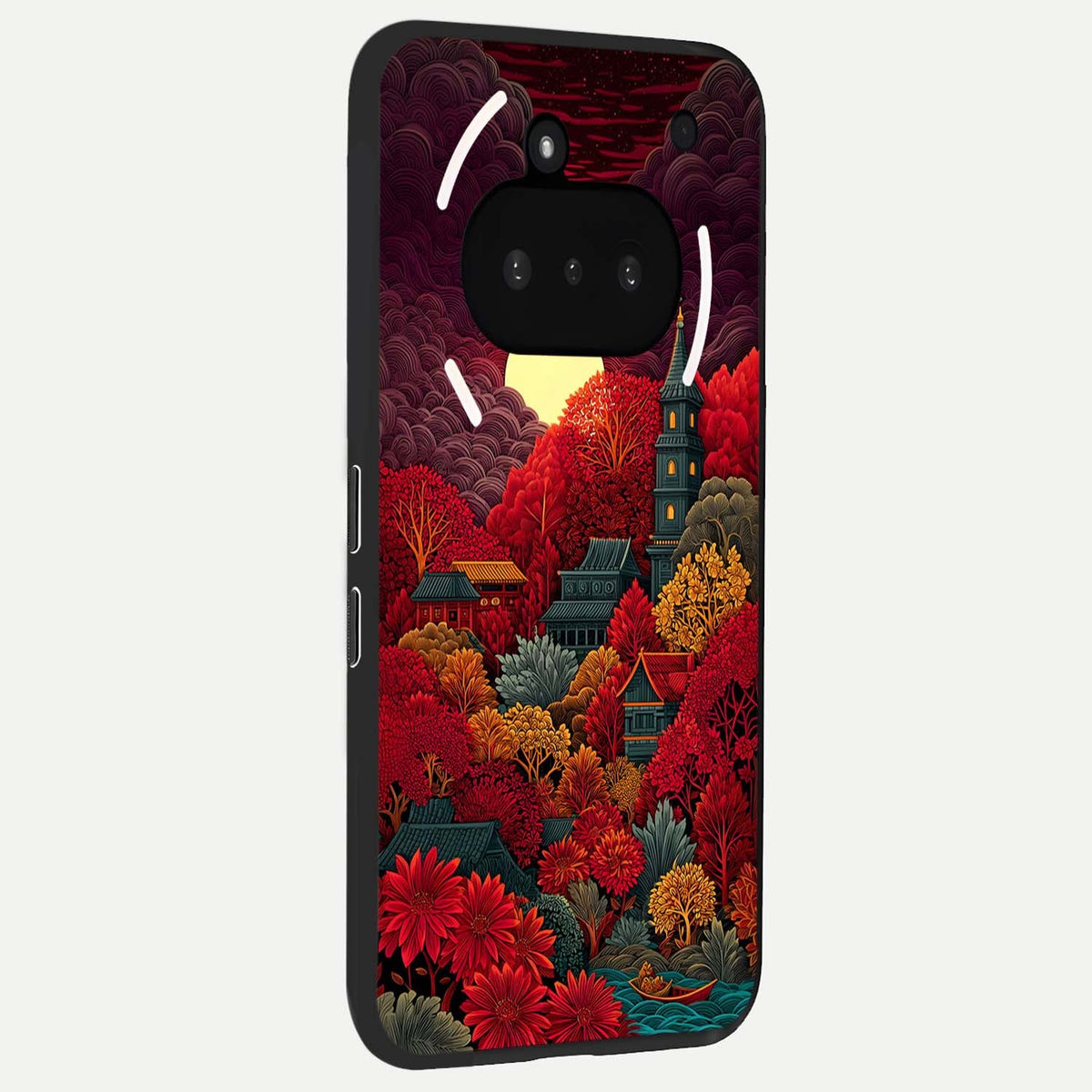  Scarlet Autumn Temple phone case For Nothing Phone 3A showing premium glass back cover with detailed artwork