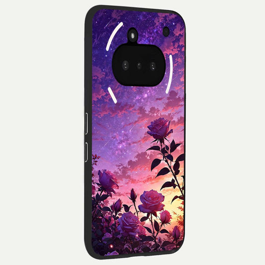 Starlit Rose Twilight phone case For Nothing Phone 3A showing premium glass back cover with detailed artwork