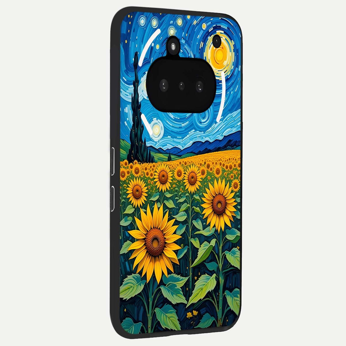  Starry Sunflower Dreams phone case For Nothing Phone 3A showing premium glass back cover with detailed artwork