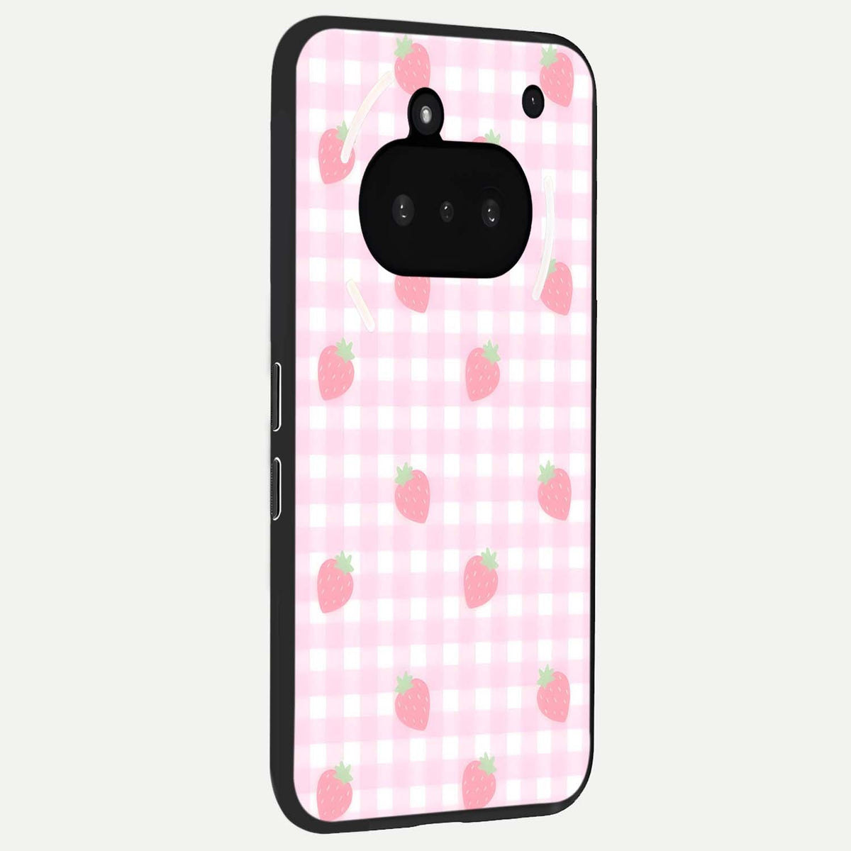  Strawberry Picnic Love phone case For Nothing Phone 3A showing premium glass back cover with detailed artwork