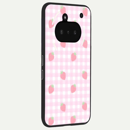  Strawberry Picnic Love phone case For Nothing Phone 3A showing premium glass back cover with detailed artwork