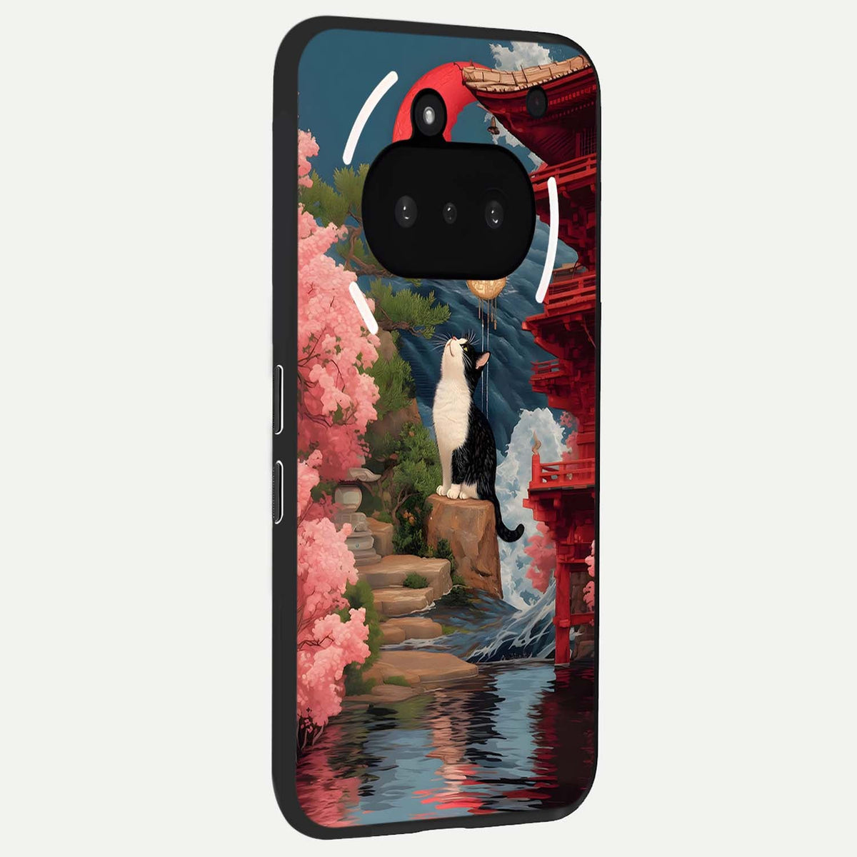  Temple Cat Scenery phone case For Nothing Phone 3A showing premium glass back cover with detailed artwork