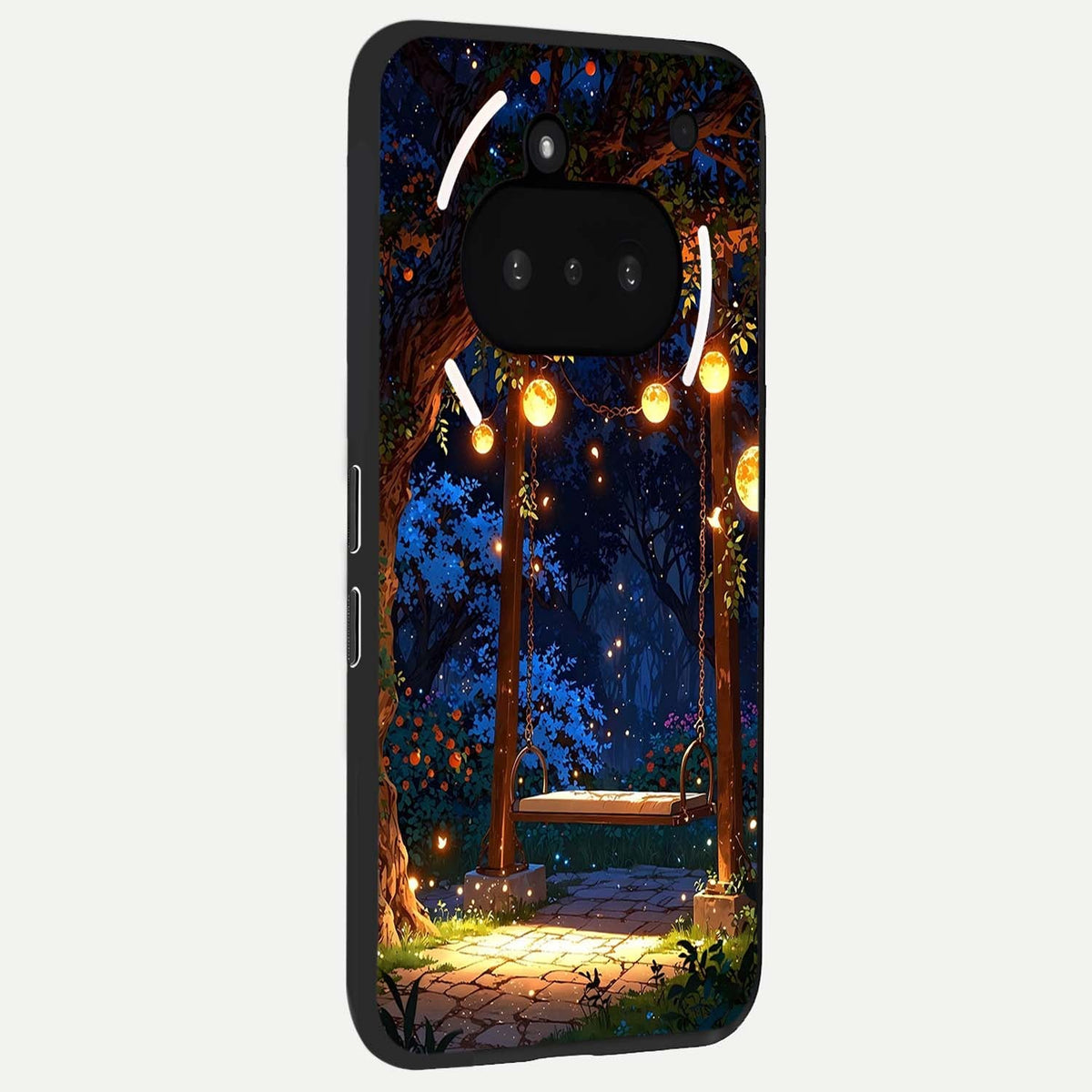  Twilight Garden Swing phone case For Nothing Phone 3A showing premium glass back cover with detailed artwork