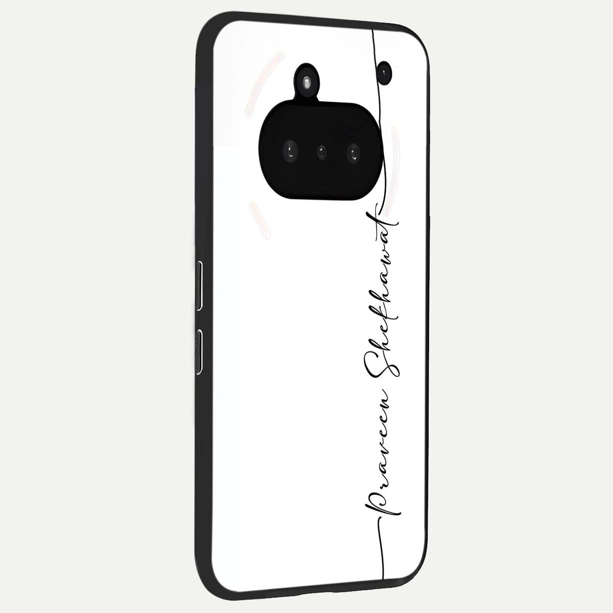  White Tune Custom Name phone case For Nothing Phone 3A showing premium custom name glass back cover