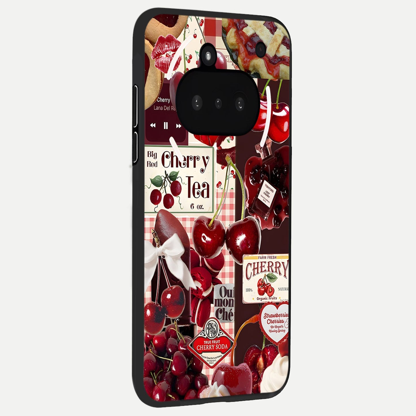 Aesthetic Cherry Tea Glass Case displayed upright for full cherry-themed visibility and premium finish.
