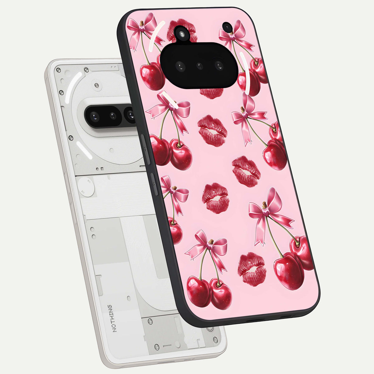  Cherry With Lips back cover For Nothing Phone 3A slim fit glass case with vibrant aesthetic design