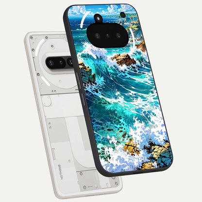  Coastal Blue Waves back cover For Nothing Phone 3A slim fit glass case with vibrant aesthetic design