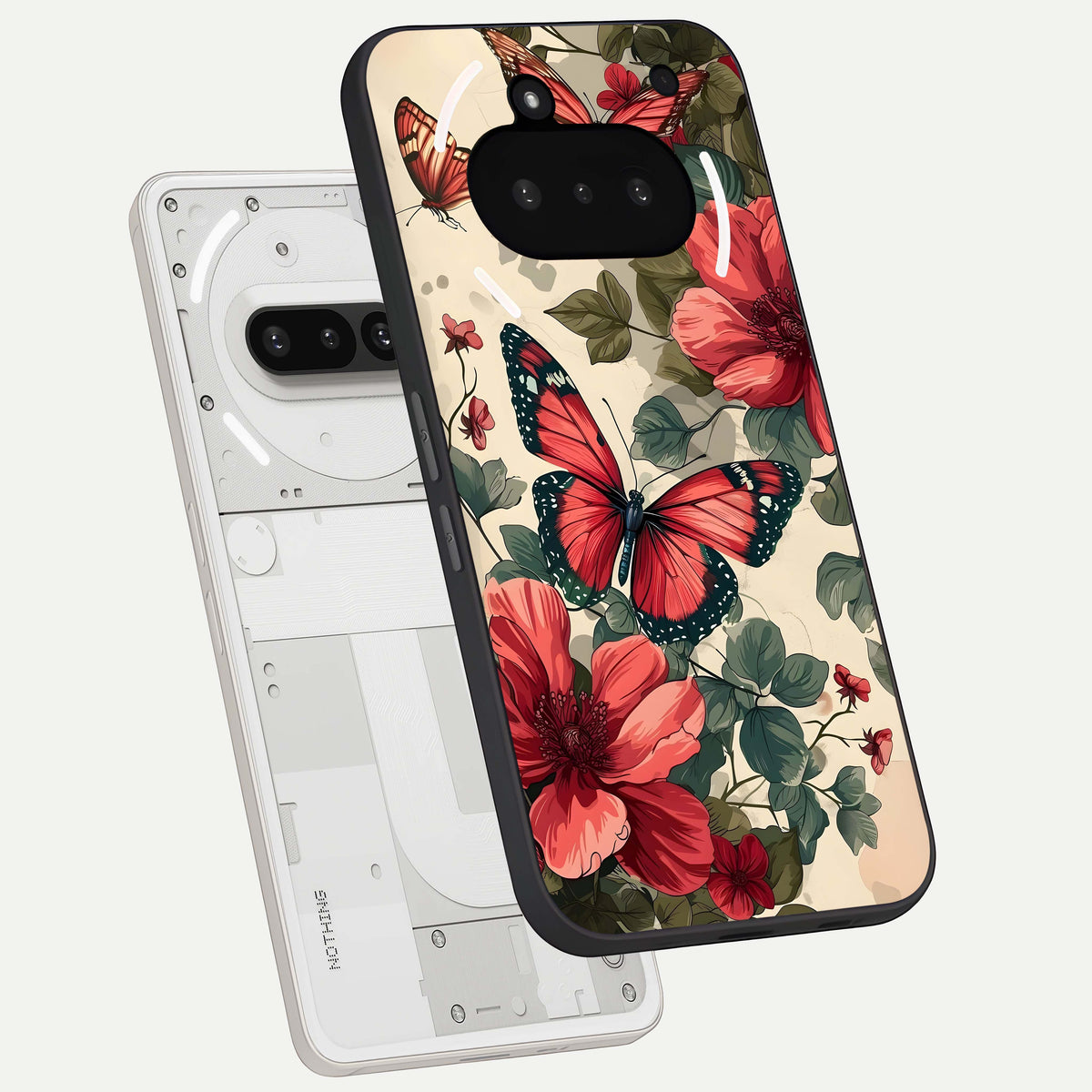  Crimson Butterfly Garden back cover For Nothing Phone 3A slim fit glass case with vibrant aesthetic design