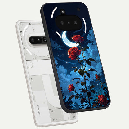  Crimson Rose Moon back cover For Nothing Phone 3A slim fit glass case with vibrant aesthetic design