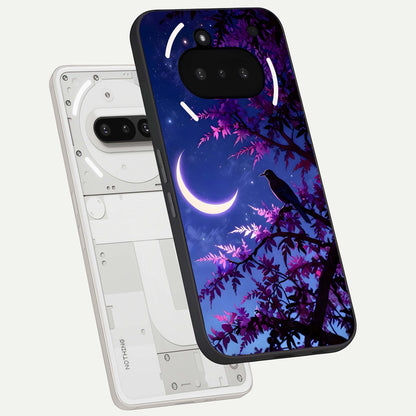  Crow And Moon Scenery back cover For Nothing Phone 3A slim fit glass case with vibrant aesthetic design