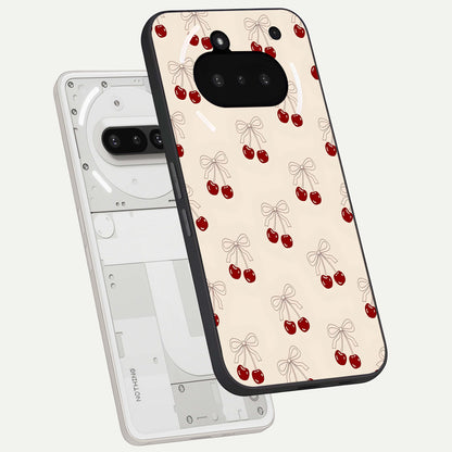  Cute Cherry Pattern back cover For Nothing Phone 3A slim fit glass case with vibrant aesthetic design